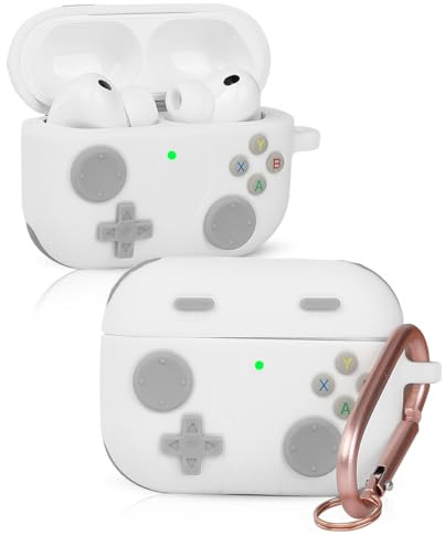 LEWOTE Compatible avec Apple Airpods Pro 3 Coque de protection amusante et mignonne avec porte-clés (manette de jeu simple blanc)