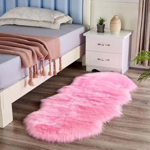 Generisch Shaggy Hochflor Teppich, rutschfest Waschbar Flauschig Teppiche Gegend Läufer Teppiche Moderne Deko Teppich für Schlafzimmer, Wohnzimmer,Rosa,100 * 60cm