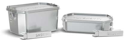 SKOTTI Boks Set 1,0L und 2,5L, Edelstahl, stapelbare und auslaufsichere Brotbox, auch als Topf oder Pfanne nutzbar, Brotdose Edelstahl für Erwachsene und Kinder, Ideal als Lunchbox