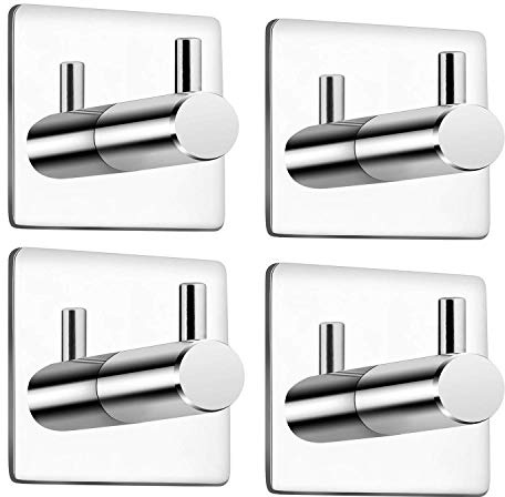 CALUCAB Selbstklebend Handtuchhaken aus Edelstahl Bademantelhakenohne Bohren Chrome Wandhaken mit Klebefläche für Badezimmer Küche kein Bohren Bademantelhaken für Handtücher (Chrom, 4 Stück)
