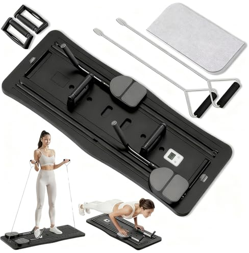 Roadtime Pilates Board 2025 Upgraded Faltbarer Pilates Reformer Compact Set für Knieschoner & Multifunktional Bauchtrainer,Bauchmuskelbrett mit Auto-Rückprallfür Zuhause und im Fitnessstudio Unisex