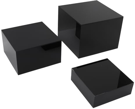 Gsycle 3 PCS Acrylic Risers Display Stands, Five Sided Cube Acrylic Plant Stand Dessert Display Shelves For Table Buffet Tables Food (Black)