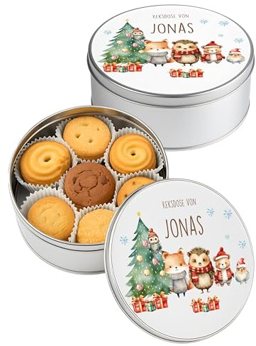 Kidsmood - Keksdose aus Metall – Personalisierte Weihnachtsdose zum Befüllen | Lebensmittelechte Gebäckdose mit Deckel | Tolle Gadgets zum Keksbacken für Plätzchen, Kekse & Weihnachtsgebäck