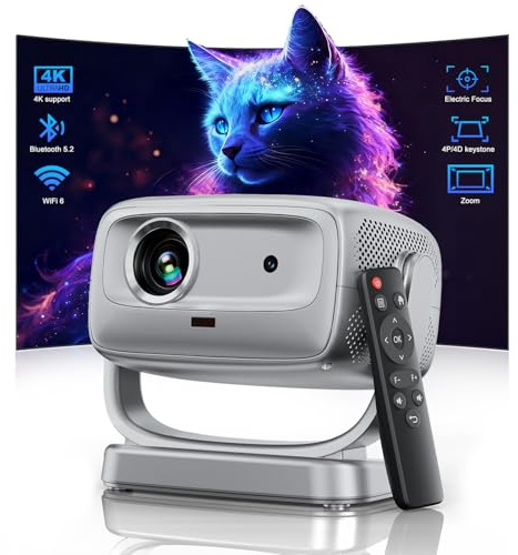 4K Smart Projector Native 1080P 1800 ANSI,Auto Focus,5G WiFi,Bluetooth 5.2,Built-in Apps,Portable Outdoor Movie Projector Compatible with iPhone/Android, Zoom&Keystone Correction,180° Adjustable Stand