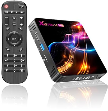 8K Box TV Android 14.0, 2026 Dernière Box Android 4G RAM 64G ROM Processeur Rockchip RK3528 Wi-FI 6 Internet 10/100 Mbps Bluetooth 5.0 HDR10+, 3D HD 4K Smart Clients de Streaming Multimédia PRO14 Max