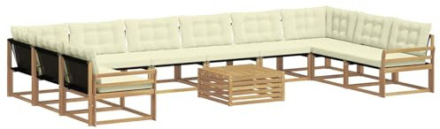 vidaXL Outdoor-Sofagarnitur mit Kissen 11 pcs Weiß und Creme, Garten Set, modernes Outdoor Sofa, langlebige Lounge, Textilene Couch, wetterfeste Sitzgelegenheit für die Terrasse