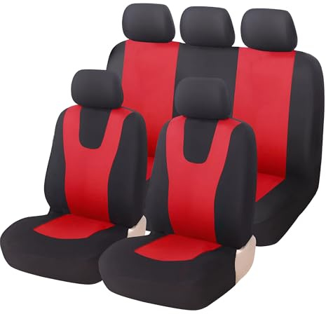 AutAng Sitzbezüge Schonbezug Sitzauflage Sitzschoner Für Ford Fiesta Focus Fusion B-Max C-Max Galaxy Ka Kuga Mondeo Puma S-Max (Rot)