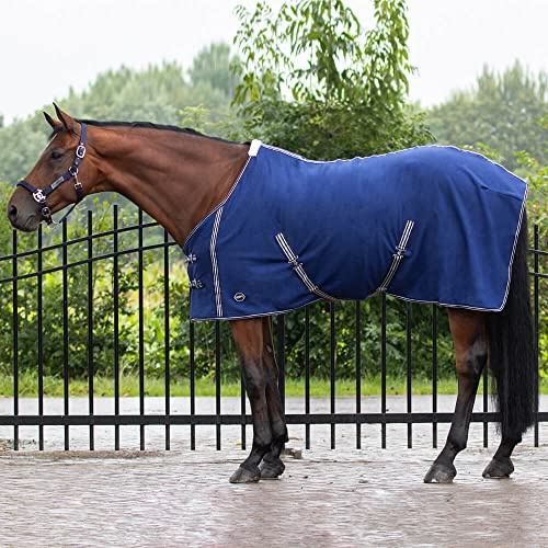QHP Fleecedecke Abschwitzdecke Basic Kreuzgurte Frontverschuss (145 cm, Blau)