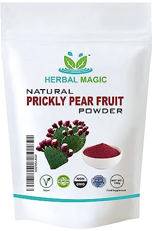 Herbal Magic's Pure & Natural Prickly Pear Fruit Powder -Nopal Cactus - Family of Beetroots & Dragon Fruit - Vibrant Smoothies -Natural Skin & Hair Care - Free from Fillers & preservatives - 100gms