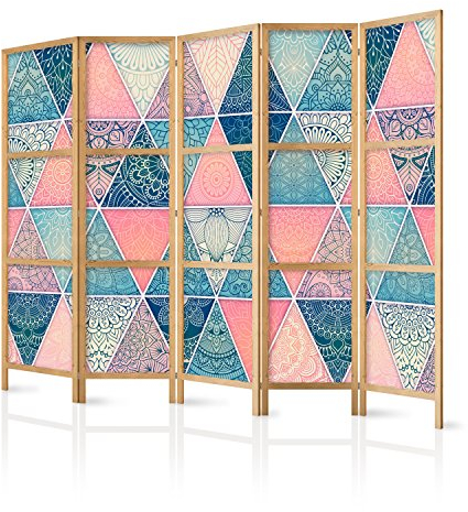 murando - Paravent Innen Raumteiler Holz Mandala Abstrakt 225x172 cm 5-teilig Japanische Trennwand Raumtrenner Room Divider Mobiler Sichtschutz Spanische Wand Raum Abtrennung Japan p-C-0009-z-c