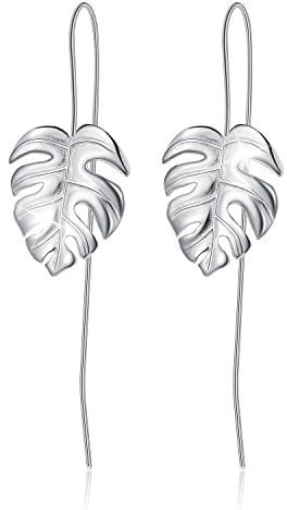 Christmas GiftsSpringlight S925 Sterling Silver Drop Earrings Monstera Leaves Dangle Earring Handmade Jewelry Personalised Gifts, Birthday Gifts for Women, Gifts for Her.(Silver)