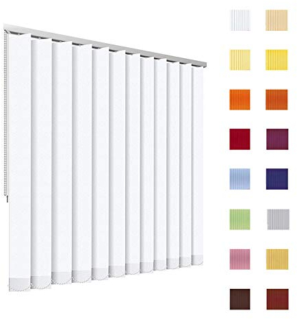 HB-Sonnenschutz Lamellenvorhang, Lamellen, Vertikallamellen, Vertikaljalousie, Komplettset, 127 mm, weiß, Weiss, Schnur/Kette, jedes Maß ist möglich (Breite: 100-150 cm x Höhe: 201-250 cm, weiß)
