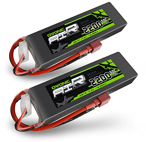 OVONIC 2 Packs 2200mAh 2S 7.4V 50C LiPo Battery Pack with T Plug for RC Evader BX Car RC Truck RC Truggy RC Airplane UAV Drone FPV