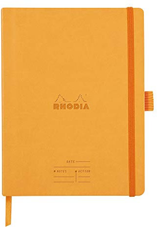 RHODIA 117795C - Soft Notebook Meeting Orange - A5+ - Pre-Printed Date/Notes/Action|160 Detachable Pages - Clairefontaine Paper 90g|Marque-Page, Pencil Holder - Faux Leather Cover - Rhodiarama