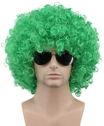 karlery Männer Dame 70er 80er Jahre Kurze Lockige Grüne Rocker Afro Perücke Kalifornien Halloween Kostüm Cosplay Party Perücke