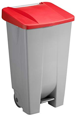 Sunware Basic Abfalleimer 60 Liter - 49 x 38 x 70 cm - mit Rädern/Fußpedal/Handgriff - grau/rot