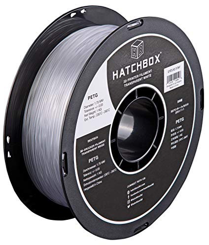 HATCHBOX PETG 3D-Drucker-Filament, Maßgenauigkeit +/- 0,03 mm, 1-kg-Spule, 1,75 mm (transparentes Weiß)
