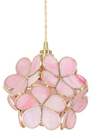 JIAODIE Suspension Luminaire Creative Verre Fleur Lampe Suspendue E27 Style Tiffany Petal Pendentif Lampe Laiton Lustre Restaurant Chambre Plafonniere Plafond Éclairage 20X18cm,Rose