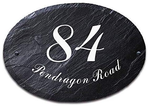 Rustic Slate House Gate Sign Plaque Door Number Personalised Name UV Print (27 * 19 Oval)
