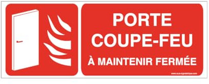 AUA SIGNALETIQUE - Panneau Porte coupe-feu à maintenir fermée - B picto-texte - 160x60 mm, PVC 1.5mm
