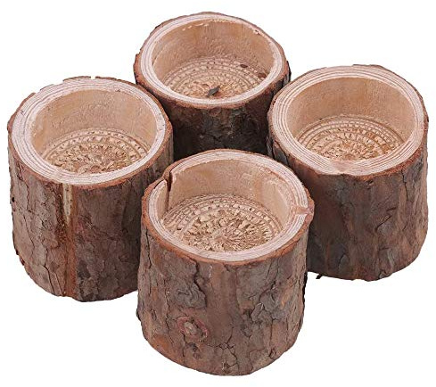POFET 5x5x5cm Naturkiefernholz AST Holzkerzenhalter Handgefertigte Kerzenhalter für die Inneneinrichtung 4er-Set