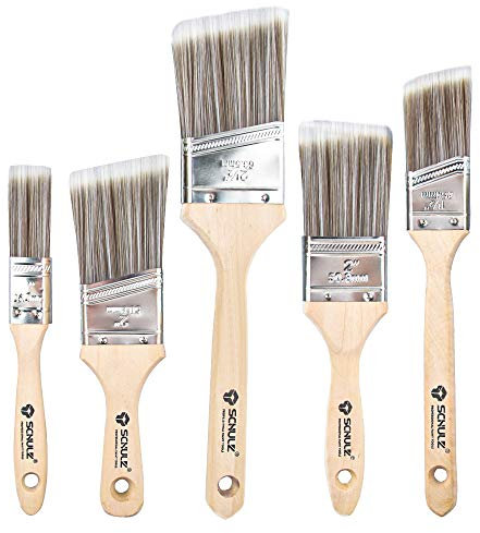 LINTA Professional Paint Brush Set, 5 Pack, Wood Handle, Flat Fine, Black, Synthetic Bristles, 25.4mm, 38mm, 50.8mm, 63.5mm, Oil Paint, House Trim Sash