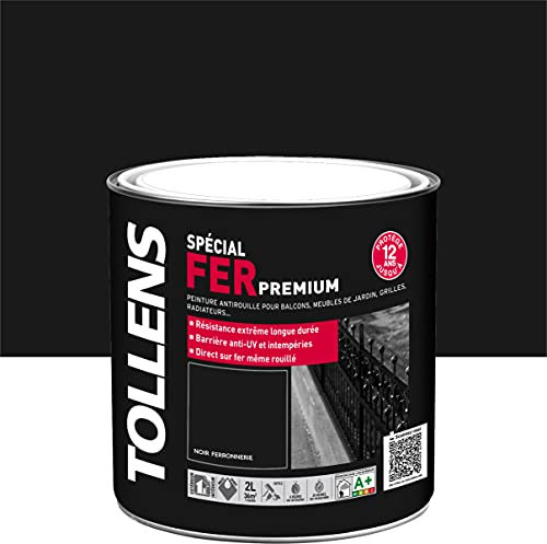 Tollens - Peinture Fer Anti-Rouille - Intérieur et Extérieur - Mat - Noir Mat Ferronerie - 2L = 36m2