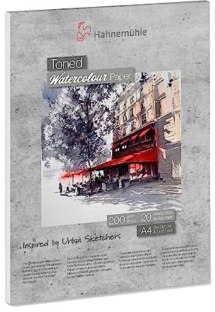 Hahnemühle Toned Watercolour Grau, Aquarellblock, 200g/m², A4, 20 Blatt