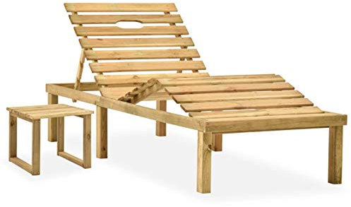 Festnight Gartenliege Holz Garten-Sonnenliege mit Tisch Sonnenliegen Set Relaxliege Holzliege Garten Saunaliege Holz Liegestuhl für Garten Terrasse Kiefernholz Imprägniert