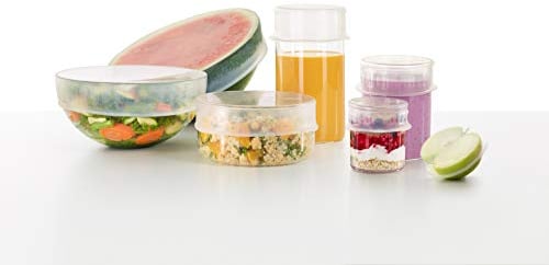 Lékué Flexibler Silikon, wiederverwendbar, 6 Stück. Set beinhaltet: (2) 8,5 cm 11,5 cm 15 cm 20 cm, (1) 26 cm Deckel, Transparent, Multisize