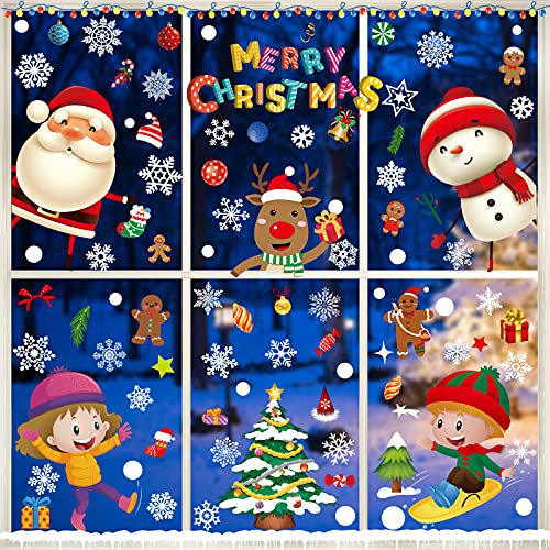 Joyoldelf 8 Sheets Christmas Window Clings - 97 Pc Christmas Window Decoration Staic Stickers