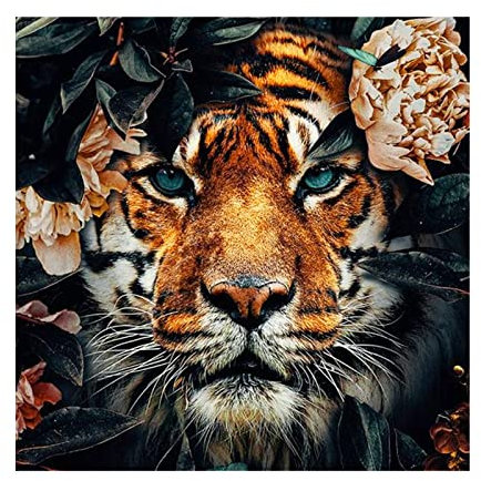 DAERLE Diamond Painting Set, Tiger Diamond Painting 5D Diamant Painting Bilder Erwachsene Kinder DIY Diamant Full Malen nach Zahlen, für Wohnzimmer Schlafzimmer Büro Wand Dekoration 35x35cm Blume