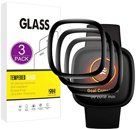 E-Hamii Displayschutzfolie kompatibel mit Fitbit Versa 3 Sense, [3 Stück] [3D gebogen] [Kratzfest, High Definition]