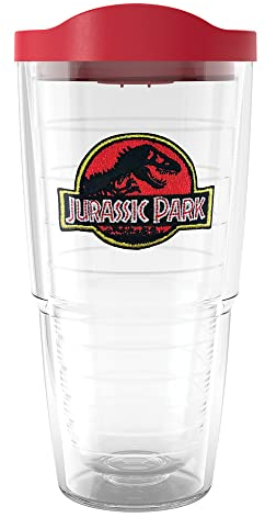 Tervis Vaso aislado de doble pared con logotipo jurásico universal, fabricado en Estados Unidos, mantiene las bebidas frías y calientes, 24 onzas, clásico