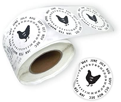 Eier Laid On Date Aufkleber | 350 Stück Rolle | 5,1 cm runde Aufkleber | Farm Fresh Aufkleber | Eierkarton-Aufkleber | schwarzes Huhn Design