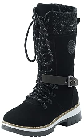 Stivaletto Donna Tacco Inverno Termico All'Aperto per Le Donne Vitello Metà Stivali Caldi Stivali Da Neve Stivali Con Zeppe Nascoste per Le Donne Larghe, Le Noir, 42 EU