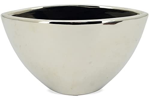 matches21 Topf oval Pflanzgefäß Pflanzschale Pflanztopf Übertopf Blumentopf Keramik silber 1 Stk 26,5x12x15 cm