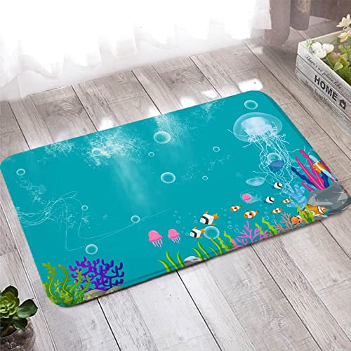 Wc Teppich, Fußmatte Außen 60X90cm Türkis Unterwasserwelt Quallen Muster für Badezimmer Küche