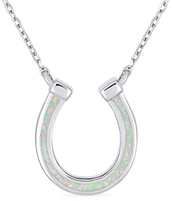Bling Jewelry Zarter Weißer Kreierter Opal Equestrian Glücksbringer Hufeisen Halskette Anhänger Western Schmuck Für Frauen Teenager Abschlussgeschenk .925 Sterlingsilber