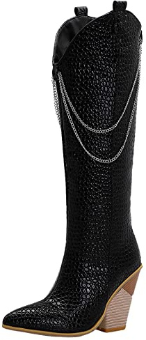 Lroey Reoly Stivali Alti Tacco Western Donna, Stivali da Cowboy Moda Zip Stivali Alti Tacco Alto Appuntito Stivali Invernali, Numero 34-48