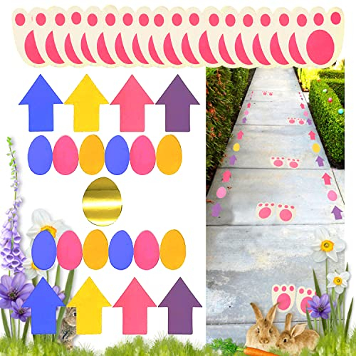 HOVUK Ostereiersuche Trail Karten, 39 Stück Kinder Jagd Spiel Füße Pfeile für Oster-Mottoparty, Rasenhof-Dekoration
