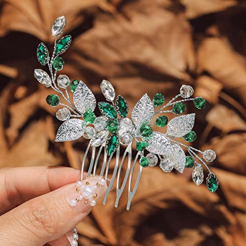 IYOU Grün Braut Haar Kämme Kristall Braut Haarschmuck Abschlussball Party Bräute Hochzeit Seite Kämme für Frauen