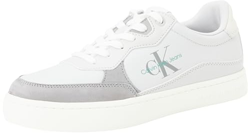 Calvin Klein Herren Cupsole Sneaker aus Leder, Mehrfarbig (Oyster Mushroom/Formal Grey), 40