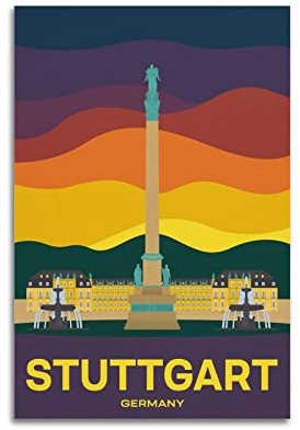 JOOEL Vintage-Poster Stuttgart Poster, dekoratives Gemälde, Leinwand, Wandposter und Kunstbild, modernes Familien-Schlafzimmer, Dekoration, Poster, 50 x 75 cm