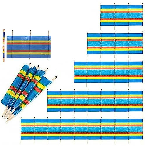 4 5 6 8 10 Pole Windbreak Wooden Tall Camping Windbreaker Standard Stripes Garden Beach Privacy Caravan Holiday Sun Screen Wind & Sun Shelter (4 Pole: 4ft High x 7ft Long)