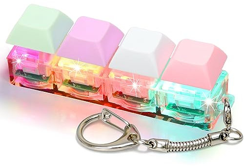 COZYMATE Keyboard Fidget Toys for Adults Keyboard Clicker with LED Light Keychain Fidget Sensory Fun Toys for Anxiety Decompression (Macaroon2, 4 in 1)