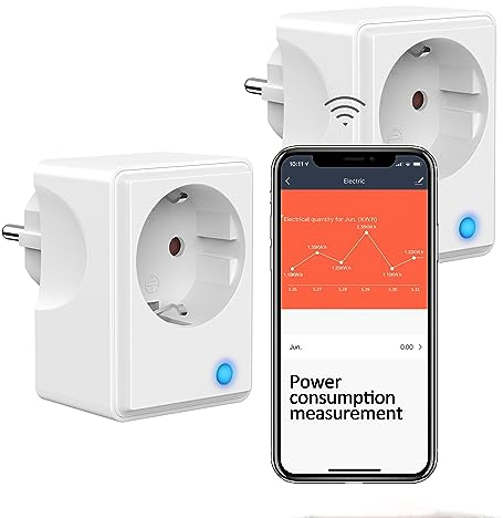 Wlan Steckdosen mit Strommessung, Smart Home Wlan Zeitschaltuhr und Stromzähler Steckdose Funktionieren mit Alexa und Google Home, Smart Life APP, 16A/3680W, Weiß,2 Pack