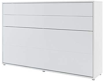 Lenart Schrankbett Bed Concept BC05 120x200 cm - Horizantal Schrankklappbett - Schrank mit integriertem Klappbett - Wandbett mit Lattenrost - Murphy Bed (Weiß Matt)