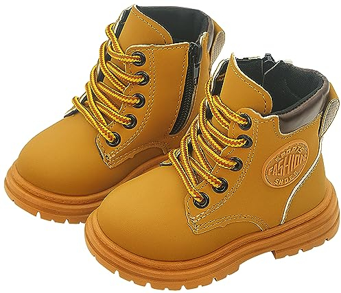 Happy Cherry Stivaletti Bambini Unisex Stivali Pelle Impermeabili Scarponcini Ragazzi Ragazze Eleganti Scarpe Comode Outdoor Suola Antiscivolo in Gomma con Lacci e Zip Marrone 21 EU