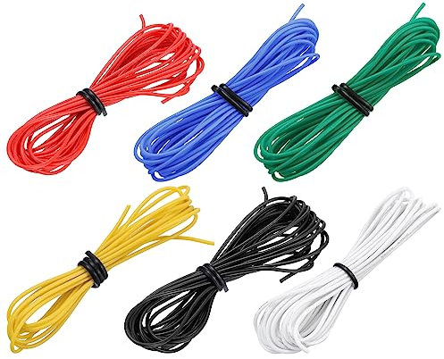 sourcing map Cable de Silicona Calibre 28, 6 Cables Eléctrico 28 AWG, Alambre Trenzado de Cobre Estañado Flexible, Cable Conexión Alta Temperatura, 6 Color 1,5 m para Modelo de Auto